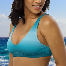 Load image into Gallery viewer, Aegean color recycled yoga top, swimsuit top. Lightly padded top for yoga or swimming. Vourvourouyou Greek Summer 2021 swimwear collection.