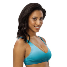 Load image into Gallery viewer, Aegean color recycled yoga top, swimsuit top. Lightly padded top for yoga or swimming. Vourvourouyou Greek Summer 2021 swimwear collection.