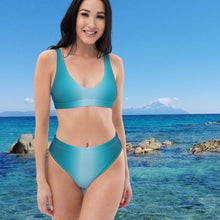 Load image into Gallery viewer, Eco-friendly no-wire Aegean color bathing suit for blending into the Aegean sea. It is also suitable for beach-side yoga practice. This bathing suit is made of recycled polyester. Vourvourou Chalkidiki Greece.
