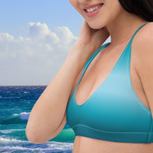 Load image into Gallery viewer, Aegean color recycled yoga top, swimsuit top. Lightly padded top for yoga or swimming. Vourvourouyou Greek Summer 2021 swimwear collection.
