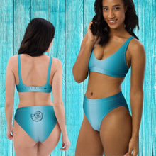 Load image into Gallery viewer, Comfortable no-wire Aegean color bathing suit for blending into the Aegean sea. It is also suitable for beach-side yoga practice.  This bathing suit is made of recycled polyester. 
