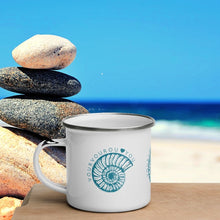 Load image into Gallery viewer, Vourvourou enamel mug. It does not break. It is not plastic. It clearly states that Vourvourou loves You. What else can we say? Here is your ideal outdoor, pool and child-fiendly mug.
