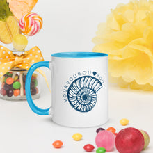 Load image into Gallery viewer, Vourvourou Loves You Mug with Yellow Hangle and Inside
